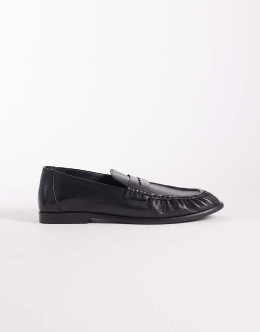ASOS DESIGN penny loafers with ruching in black leather, 3 of 4