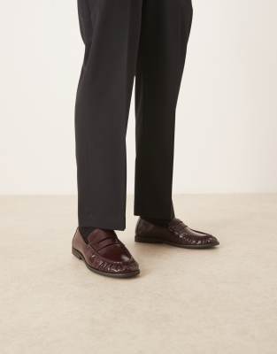 Asos Design Penny Loafers With Ruching In Burgundy