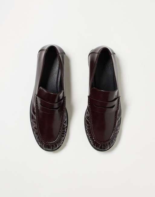 ASOS DESIGN penny loafers with ruching in burgundy, 3 of 3