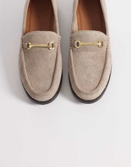 ASOS DESIGN penny loafers with snaffle detail in stone hairy suede, 3 of 4