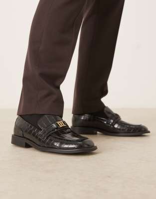 Asos Design Penny Loafers With Square Toe In Black