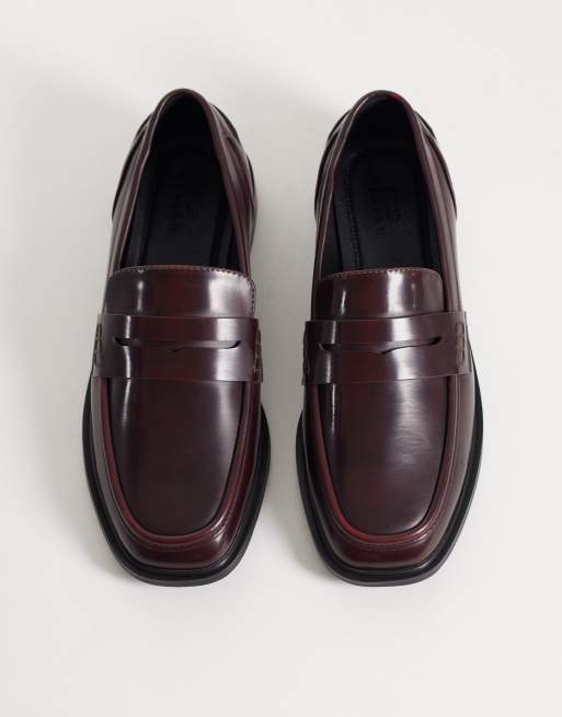 ASOS DESIGN penny loafers with square toe in burgundy, 2 of 4
