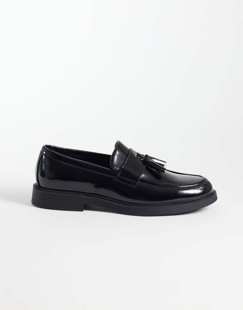 ASOS DESIGN penny loafers with tassels in black patent - view 1