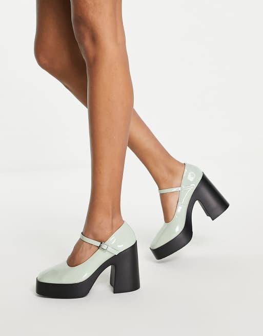 ASOS DESIGN - Penny - Mary Jane schoenen met hak en plateauzool in saliegroen