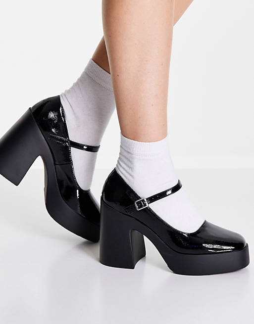 ASOS DESIGN Penny platform mary jane heeled shoes in black