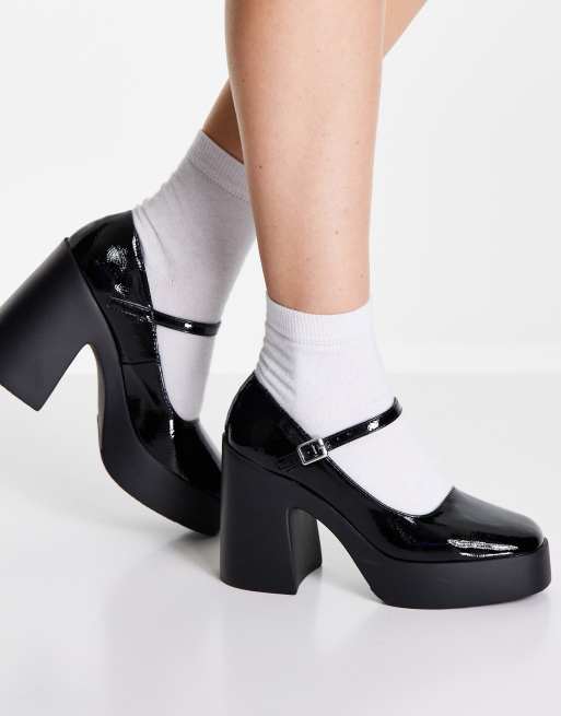 ASOS DESIGN Penny platform Mary Jane heeled shoes in black