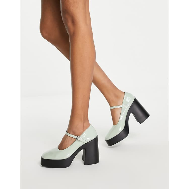 ASOS Design Wide Fit Penny Platform Mary Jane Heeled Shoes