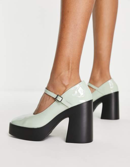 ASOS Design Wide Fit Penny Platform Mary Jane Heeled Shoes