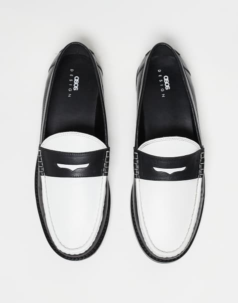 ASOS DESIGN – Pennyloafer aus schwarzem und weißem Leder - view 1