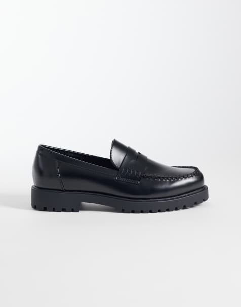 ASOS DESIGN Pennyloafer mit Profilsohle in Schwarz - view 1