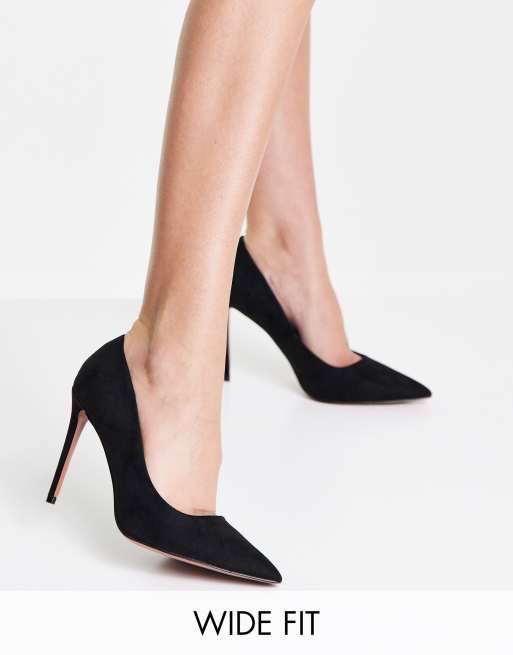 ASOS DESIGN - Sydney - Scarpe pianta larga con tacco medio in nero con  cinturino posteriore 