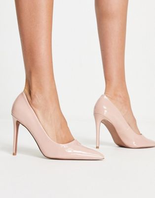 ASOS DESIGN Penza pointed high heeled court shoes in beige patent