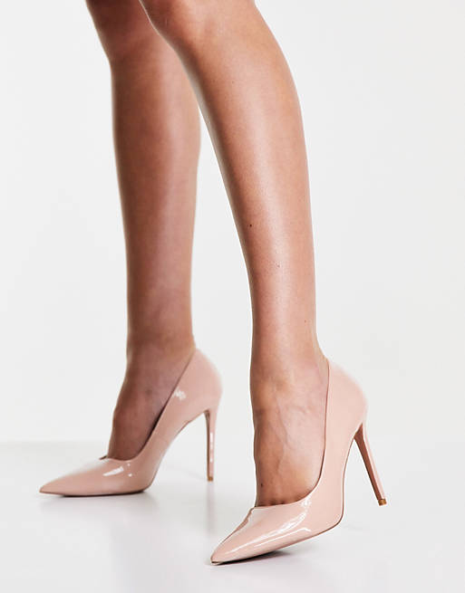 ASOS DESIGN Penza pointed high heeled court shoes in beige patent