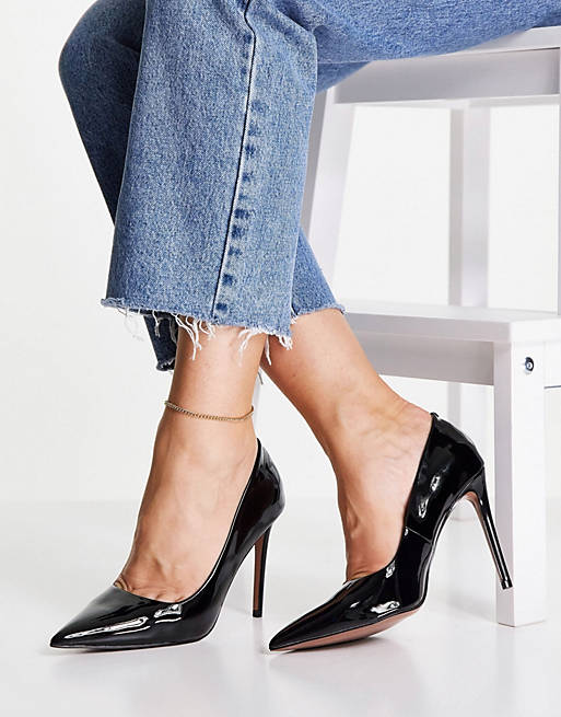 ASOS DESIGN Penza pointed high heeled court shoes in black patent