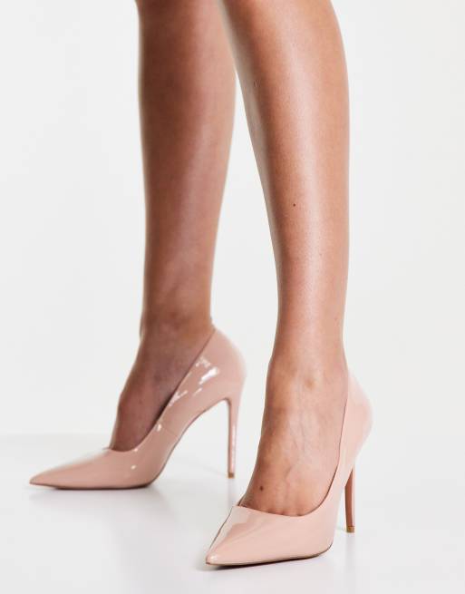 ASOS DESIGN Penza pointed high heeled pumps in beige patent, 4 of 4