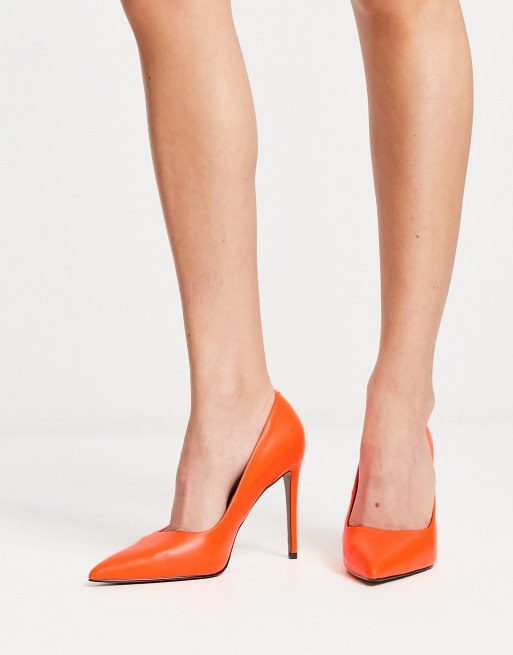 ASOS DESIGN Penza Spitze Pumps in Orange mit hohem Absatz