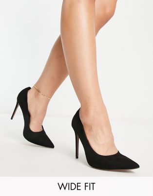 ASOS DESIGN - Penza - Spitze Pumps in Schwarz in weiter Passform und Absatz