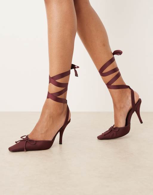 ASOS DESIGN - Peony - Chaussures à talon haut en satin avec brides sur la jambe - Prune, 2 de 4