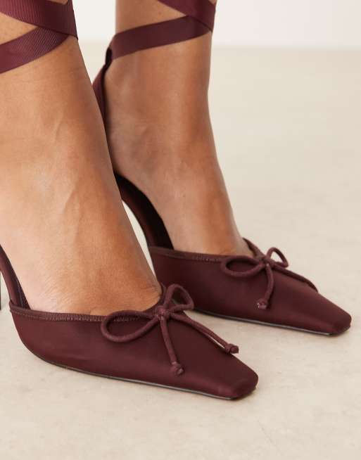 ASOS DESIGN - Peony - Chaussures à talon haut en satin avec brides sur la jambe - Prune, 3 de 4