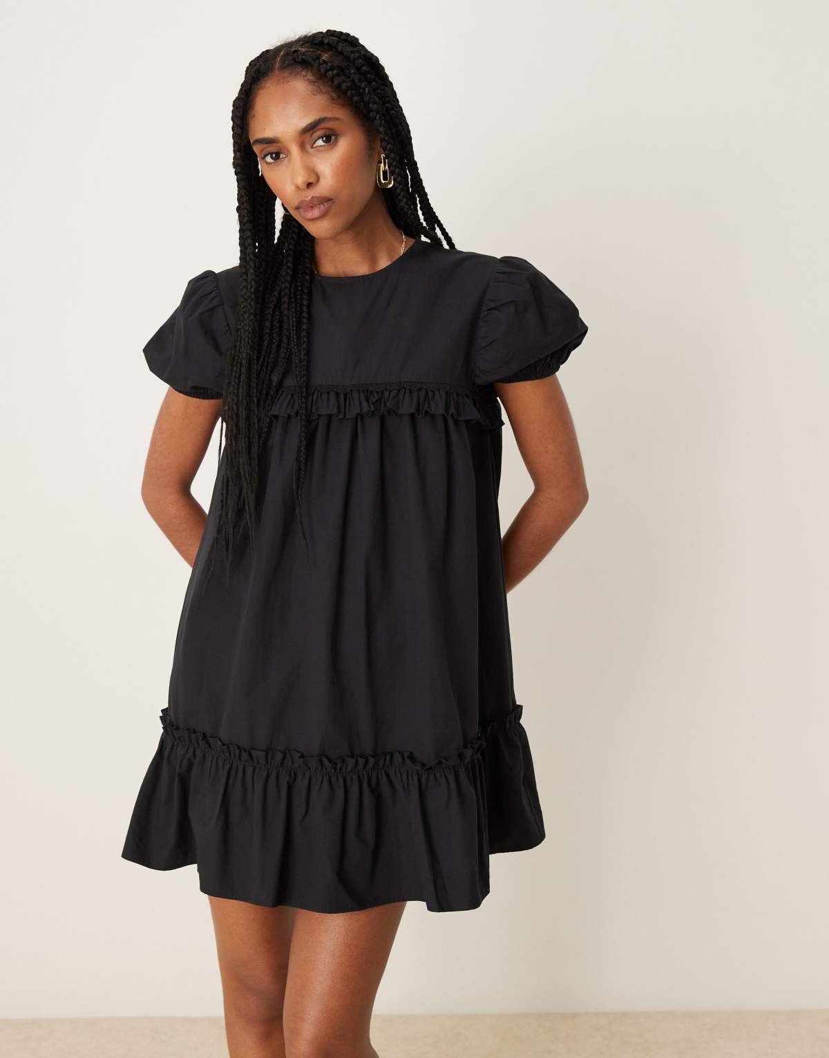 ASOS DESIGN pep hem poplin mini dress in black