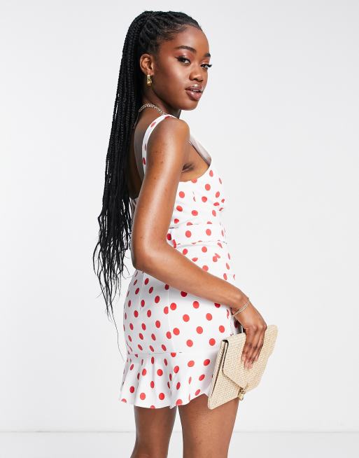 ASOS DESIGN pephem mini dress with belt in red spot ASOS