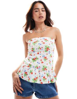 ASOS DESIGN peplum bandeau in fruit print-Multi