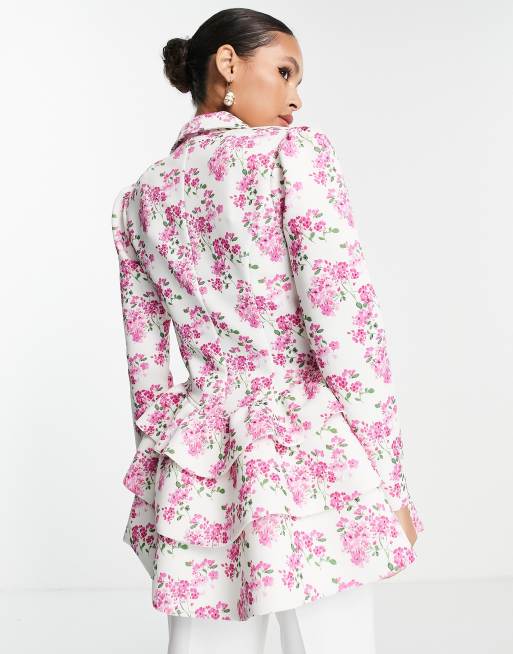 ASOS DESIGN - Peplum-blazer i jersey med lyserødt blomstermønster, 2 af 4