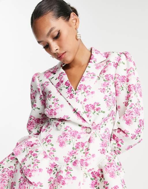 ASOS DESIGN - Peplum-blazer i jersey med lyserødt blomstermønster, 3 af 4
