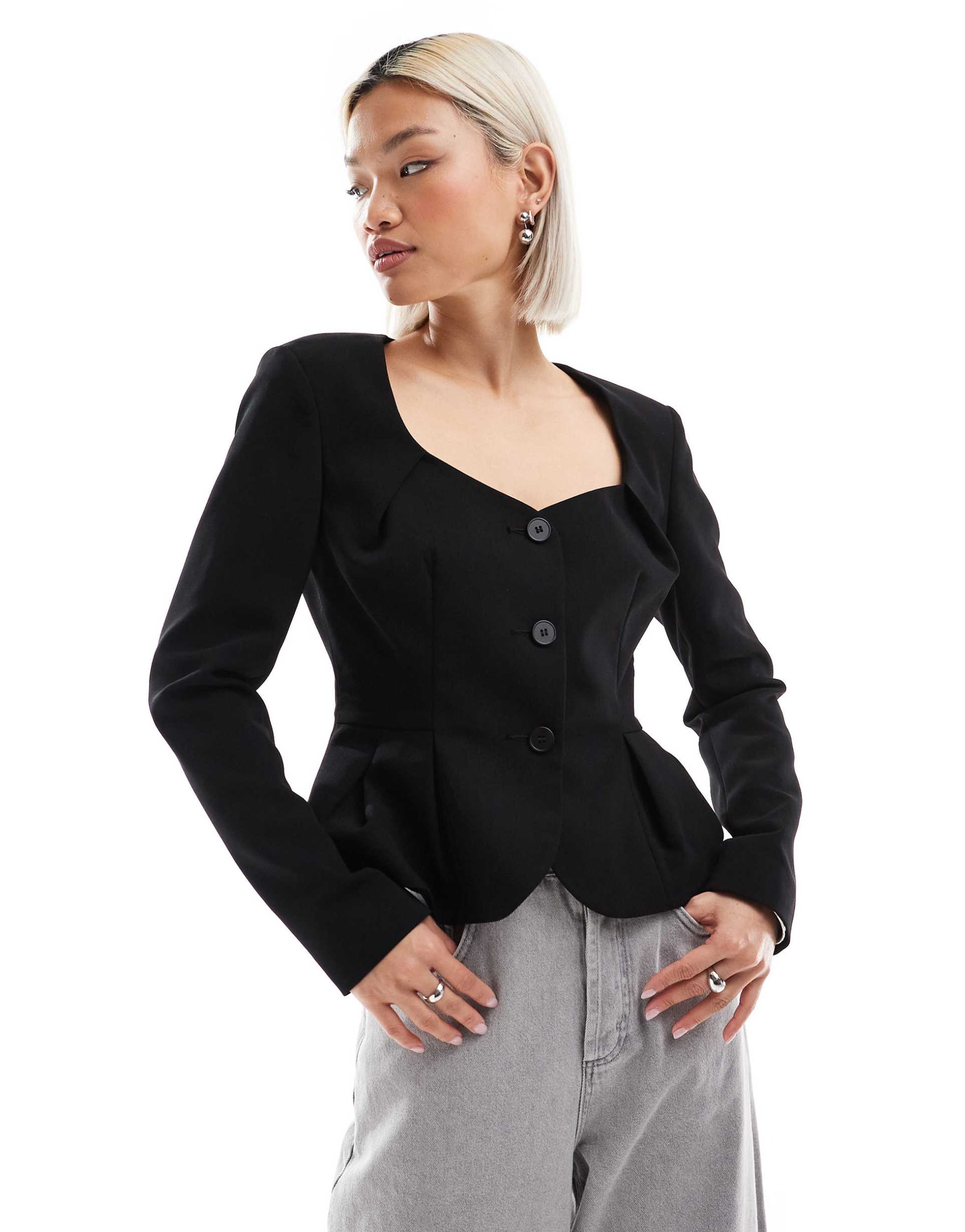 asos design peplum blazer in black