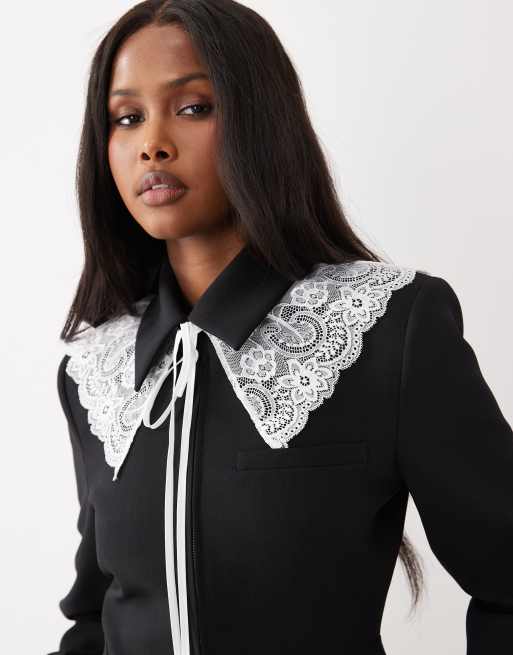 ASOS DESIGN - Peplum blazer met kanten kraag in zwart, 4 van 4