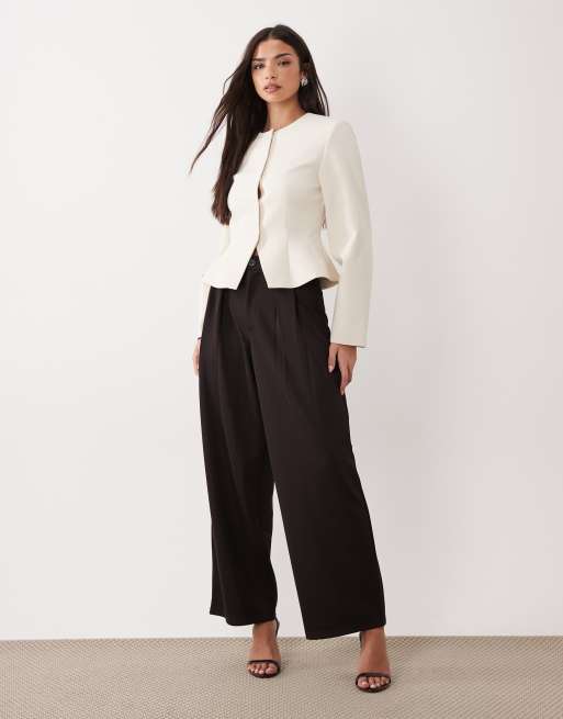 ASOS DESIGN peplum cinched blazer in ivory, 2 of 4