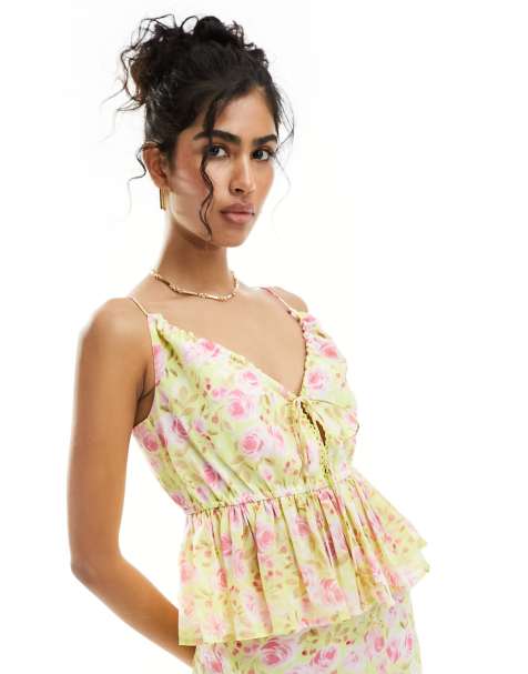 ASOS DESIGN peplum detail cami co-ord top in floral print - view 1