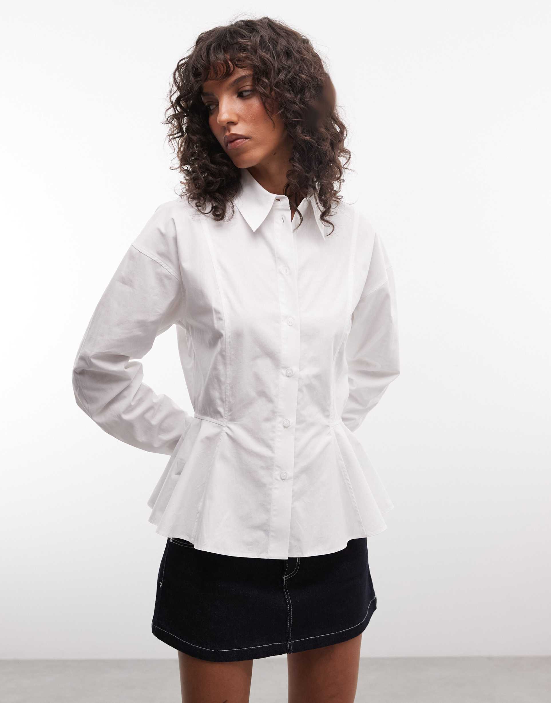 asos design peplum detail shirt in white