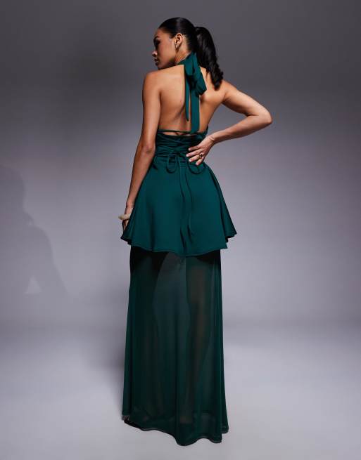 open lace back dress Mother of the Bride Long Peplum Dress by Marsoni 1037 – The Dress Outlet main image 1