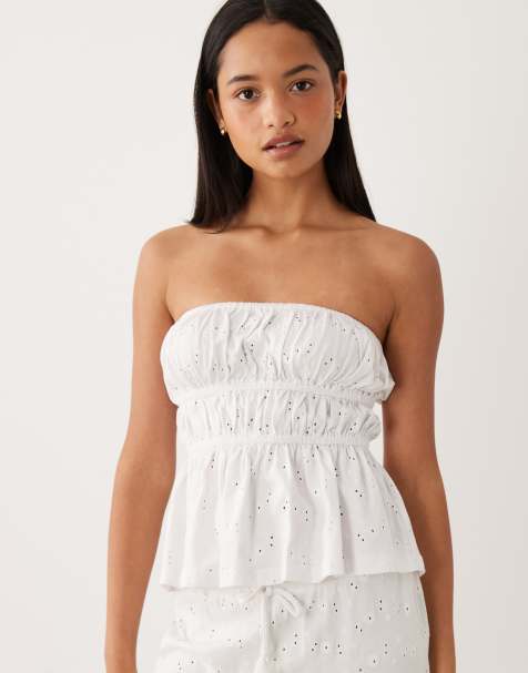 ASOS DESIGN peplum hem broderie bandeau in white - view 1
