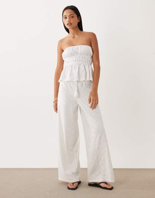 ASOS DESIGN peplum hem broderie bandeau in white, 2 of 4
