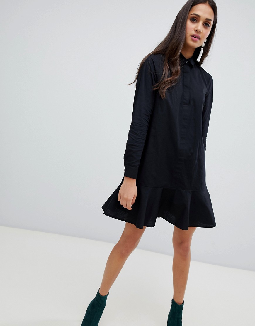 ASOS DESIGN Peplum Mini Shirt Dress-Black