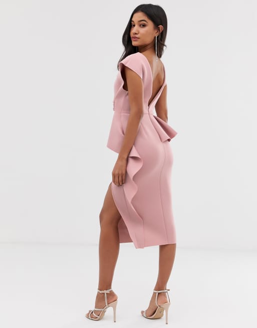 Asos design peplum pencil midi dress with tuck clearance detail