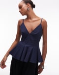 [ASOS DESIGN] ASOS DESIGN peplum structured cinch top in navy 14 NAVY