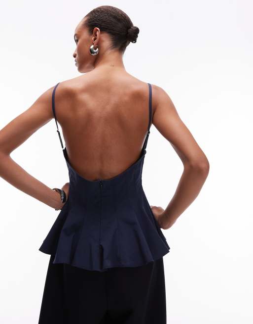 ASOS DESIGN peplum structured cinch top in navy