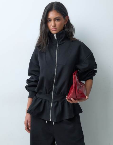 ASOS DESIGN peplum sweatshirt med ståkrage i svart set - view 1