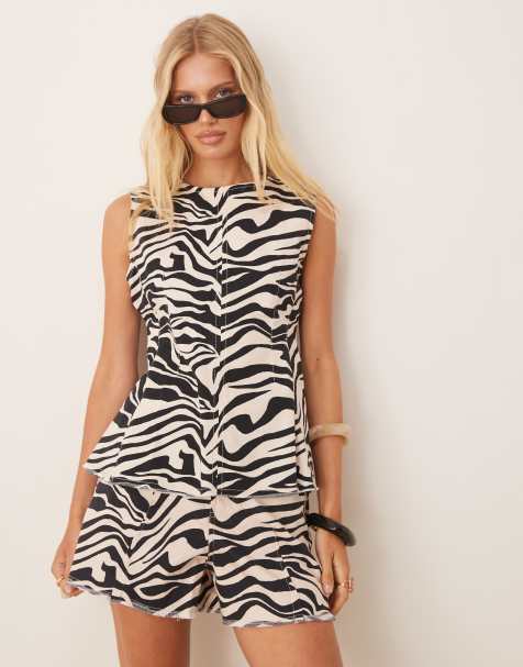 ASOS DESIGN - Peplum top met zebraprint, deel van co-ord set - view 1