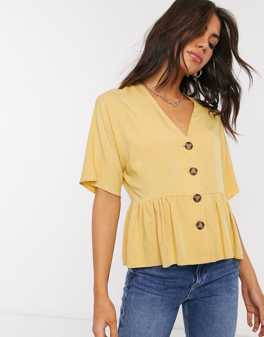 ASOS DESIGN peplum top with contrast buttons in ochre-Yellow