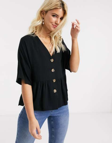 ASOS DESIGN peplum top with contrast buttons
