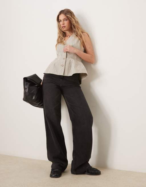 ASOS DESIGN peplum vest in beige stripe, 2 of 4