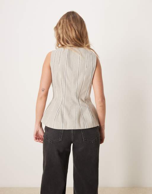 ASOS DESIGN peplum vest in beige stripe, 3 of 4