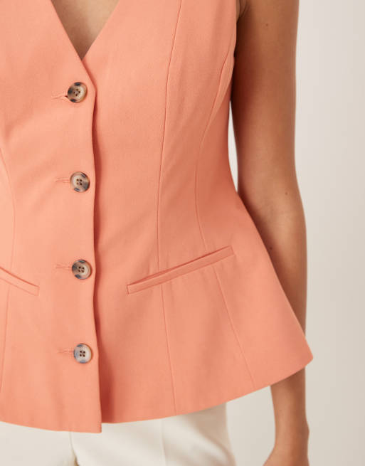 ASOS DESIGN peplum vest in coral, 3 of 4