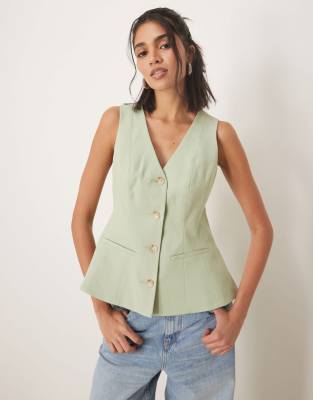 ASOS DESIGN peplum vest in pistachio-Green
