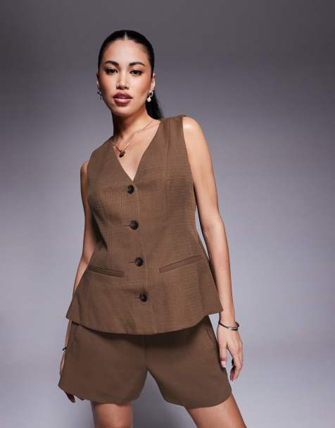 ASOS DESIGN peplum waistcoat co-ord in chocolate