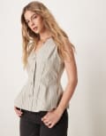 [ASOS DESIGN] ASOS DESIGN peplum waistcoat in beige stripe-Multi 4 Taupe stripe